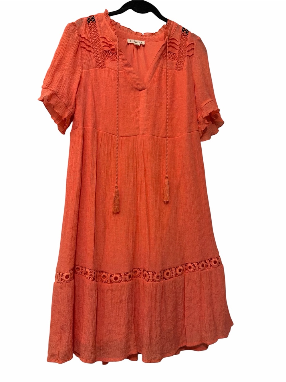 Indigo Rose Boho Coral Tiered Tassel Dress - Size S EUC